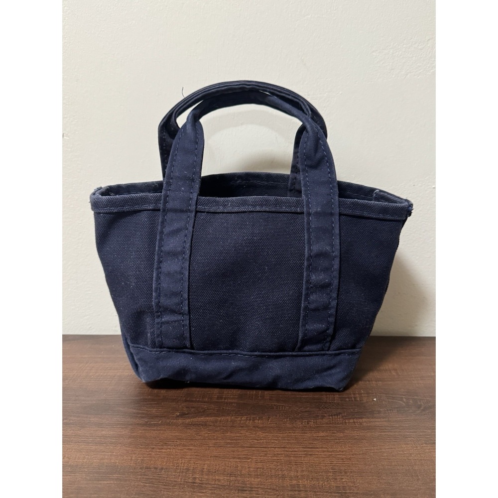 Vintage L.L. Bean Boat & Tote Mini Navy Blue  Bag Canvas Made in USA 7"x10" - Picture 3 of 6